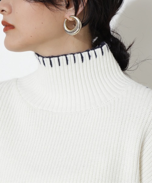 NATURAL BEAUTY BASIC（ナチュラルビューティーベーシック）の「ハンドステッチニット（ニット/セーター・レディース・オフホワイト/キャメル/ライトグリーン・MEDIUM）」の8枚目の写真