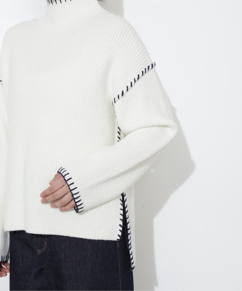 NATURAL BEAUTY BASIC（ナチュラルビューティーベーシック）の「ハンドステッチニット（ニット/セーター・レディース・オフホワイト/キャメル/ライトグリーン・MEDIUM）」の9枚目の写真