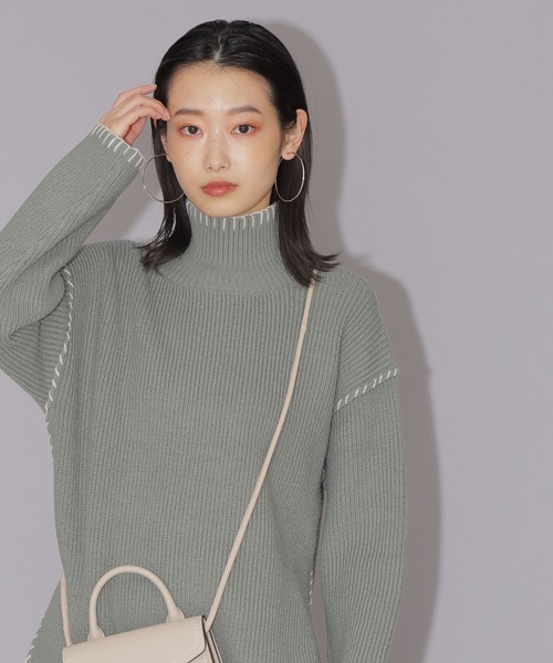 NATURAL BEAUTY BASIC（ナチュラルビューティーベーシック）の「ハンドステッチニット（ニット/セーター・レディース・オフホワイト/キャメル/ライトグリーン・MEDIUM）」の14枚目の写真