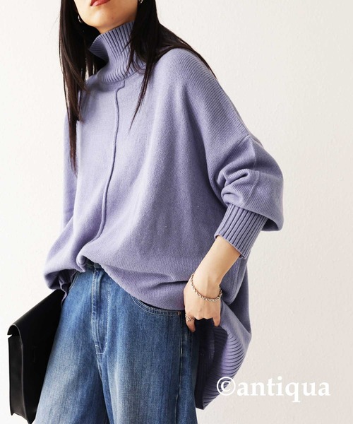 antiqua(アンティカ)の「バックスリットハイネックニット(ニット/セーター・レディース・ブラック/オフホワイト/ターコイズブルー/ブルー/ラベンダー・FREE)」の8枚目の写真