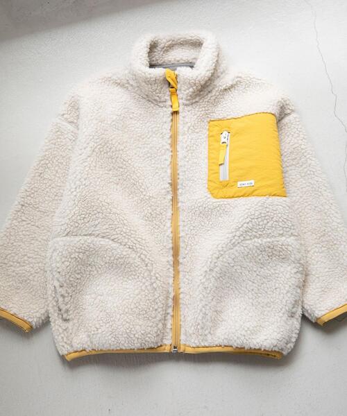 coen（コーエン）の「[洗える]ボアフリーススタンドカラージップブルゾン（ブルゾン・キッズ・グレー/オフホワイト・100/130/120/110）」の2枚目の写真