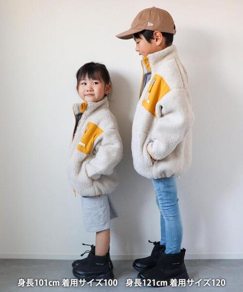 coen（コーエン）の「[洗える]ボアフリーススタンドカラージップブルゾン（ブルゾン・キッズ・グレー/オフホワイト・100/130/120/110）」の4枚目の写真