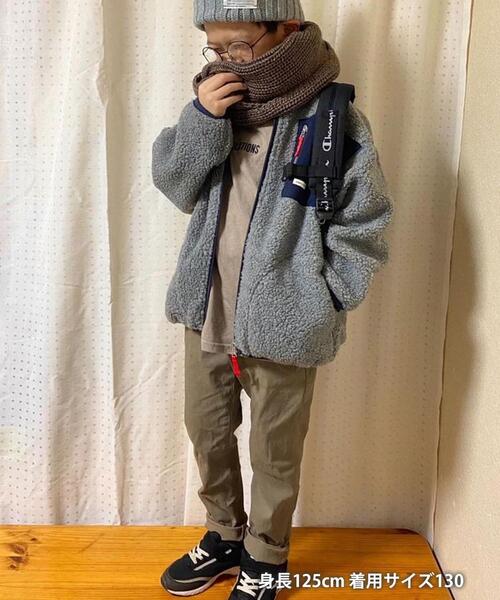 coen（コーエン）の「[洗える]ボアフリーススタンドカラージップブルゾン（ブルゾン・キッズ・グレー/オフホワイト・100/130/120/110）」の6枚目の写真