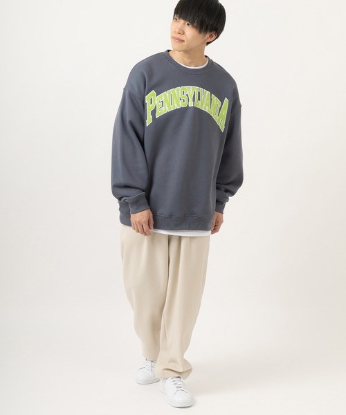 SlashDate(スラッシュデイト)の「カレッジロゴアップリケ刺繍スウェット/ビッグシルエット/裏起毛(スウェット・メンズ・アッシュグレー/ブラック/グリーン/ブルーグレー・M/L/XL)」の9枚目の写真