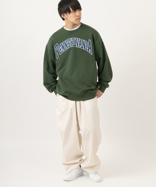 SlashDate(スラッシュデイト)の「カレッジロゴアップリケ刺繍スウェット/ビッグシルエット/裏起毛(スウェット・メンズ・アッシュグレー/ブラック/グリーン/ブルーグレー・M/L/XL)」の13枚目の写真