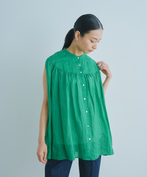 WHYTO.（ホワイト）の「「WHYTO. / ホワイト」ラミーギャザーチュニックブラウス"Ramie Gather Tunic Blouse"（シャツ/ブラウス・レディース・グリーン/イエロー/グレー/ブラック・38/36）」の6枚目の写真