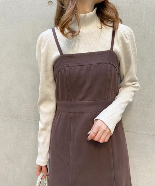 one after another NICE CLAUP（ワンアフターアナザーナイスクラップ）の「WEB限定　ステッチジャンパースカート（ジャンパースカート・レディース・アイボリー/ブラック/ブラウン・FREE）」の12枚目の写真