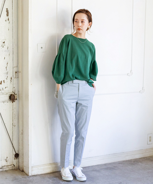 IENA（イエナ）の「シャンブレーサテンストレッチパンツ◆（その他パンツ・レディース・ブラック/パープル/ブルー系その他/ブルー/イエロー・34/40/38/36/32/T38）」の8枚目の写真