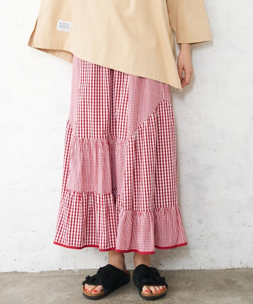 完売商品　レア！！　ミルクフェド× チェック柄フレアスカート MILKFED.（ミルクフェド）の「GINGHAM PATCHWORK SKIRT