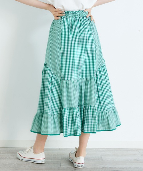 完売商品　レア！！　ミルクフェド× チェック柄フレアスカート MILKFED.（ミルクフェド）の「GINGHAM PATCHWORK SKIRT