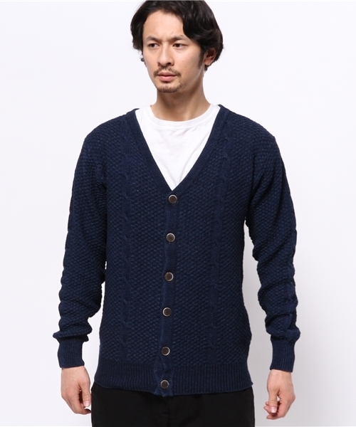Denime（ドゥニーム）の「INDIGO KNIT CABLE CARDIGAN/インディゴニット　ケーブル編み　カーディガン（カーディガン/ボレロ・メンズ・ブラック/サックスブルー/ネイビー・MEDIUM/LARGE）」の10枚目の写真