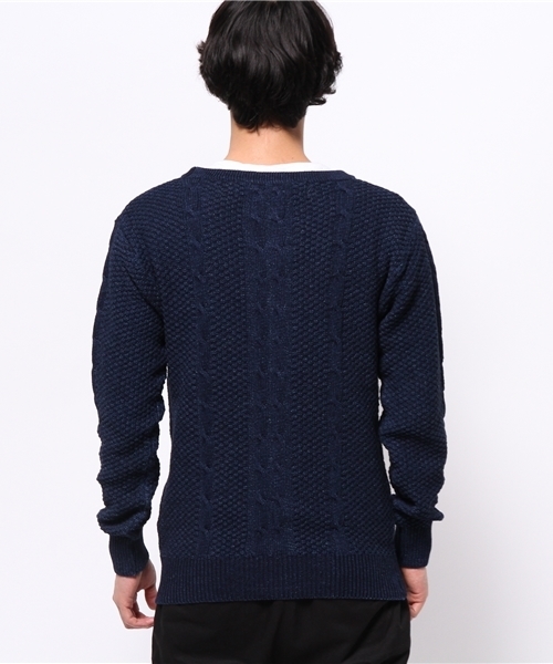 Denime（ドゥニーム）の「INDIGO KNIT CABLE CARDIGAN/インディゴニット　ケーブル編み　カーディガン（カーディガン/ボレロ・メンズ・ブラック/サックスブルー/ネイビー・MEDIUM/LARGE）」の4枚目の写真