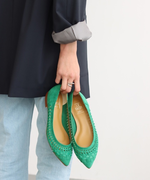 【Hanan】【新品】LE TALON ネイビー ビジュー フラット 美品✨LE TALON ネイビー ビジュー フラットシューズ 25cm 2025