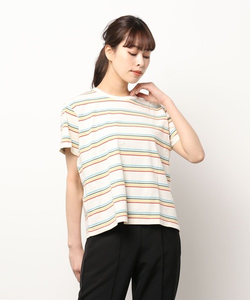 L.L.Bean(エルエルビーン)の「サタデーTシャツ、クルーネック ストライプ 半袖 米国フィット・レギュラー(Tシャツ/カットソー・レディース・マルチ/ブルーグリーン/ネイビー×ホワイト/ベージュ系その他・SMALL/MEDIUM/LARGE/X-SMALL)」の7枚目の写真