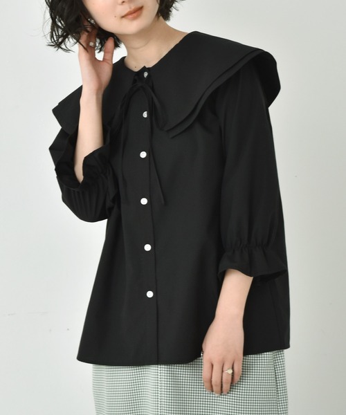 RETRO GIRL(レトロガール)の「ダブルカラーBL(シャツ/ブラウス・レディース・ブラック/オフホワイト/ブルー・FREE)」の2枚目の写真