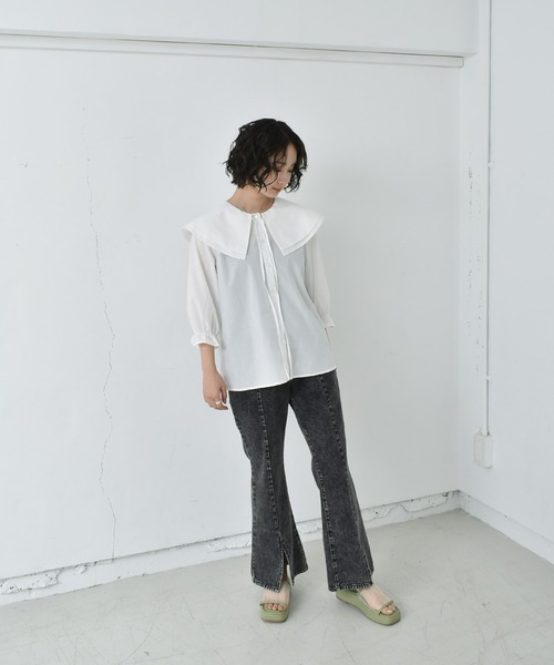 RETRO GIRL(レトロガール)の「ダブルカラーBL(シャツ/ブラウス・レディース・ブラック/オフホワイト/ブルー・FREE)」の8枚目の写真