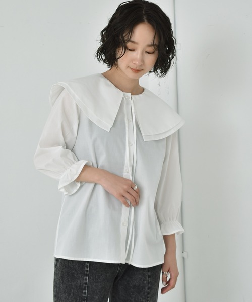 RETRO GIRL(レトロガール)の「ダブルカラーBL(シャツ/ブラウス・レディース・ブラック/オフホワイト/ブルー・FREE)」の10枚目の写真