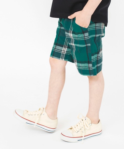 BRANSHES（ブランシェス）の「【きれいめワイドチェック】ハーフパンツ（その他パンツ・キッズ・ブラウン/グリーン/ブルー・110/120/130/150/90/140/100）」の14枚目の写真