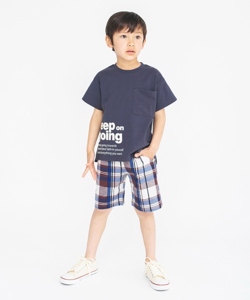 BRANSHES（ブランシェス）の「【きれいめワイドチェック】ハーフパンツ（その他パンツ・キッズ・ブラウン/グリーン/ブルー・110/120/130/150/90/140/100）」の5枚目の写真