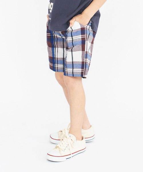 BRANSHES（ブランシェス）の「【きれいめワイドチェック】ハーフパンツ（その他パンツ・キッズ・ブラウン/グリーン/ブルー・110/120/130/150/90/140/100）」の8枚目の写真