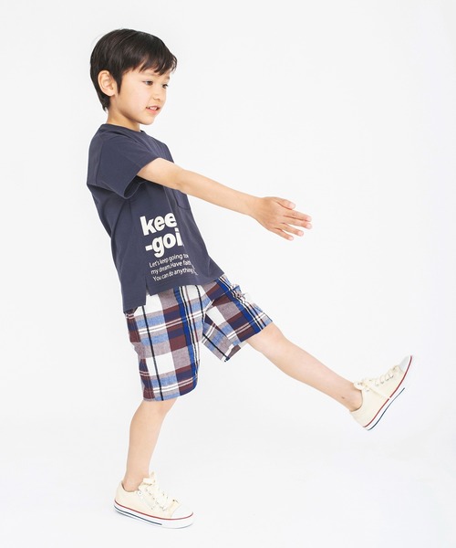 BRANSHES（ブランシェス）の「【きれいめワイドチェック】ハーフパンツ（その他パンツ・キッズ・ブラウン/グリーン/ブルー・110/120/130/150/90/140/100）」の4枚目の写真