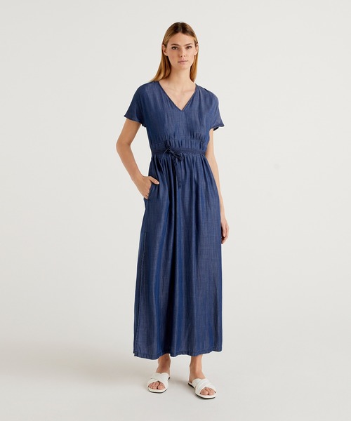 半袖vネックデニムマキシワンピース ワンピース ワンピース ドレス Benetton United Of United Benetton ベネトンユナイテッド