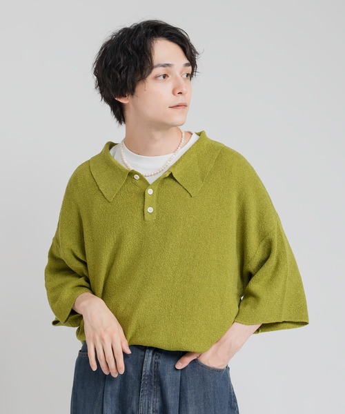 MUHET(ミュエータ)の「オーバーニットポロシャツ(ポロシャツ・レディース・ネイビー/グリーン/アイボリー/その他・MEDIUM/X-LARGE)」の3枚目の写真