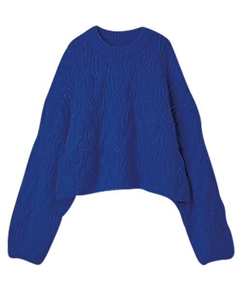 RANAN（ラナン）の「ふんわりタッチクロップド丈ケーブルニット（ニット/セーター・レディース・ブルー/アイボリー/マスタード/チャコール/グリーン/ピンク系1・LL/M/L）」の9枚目の写真