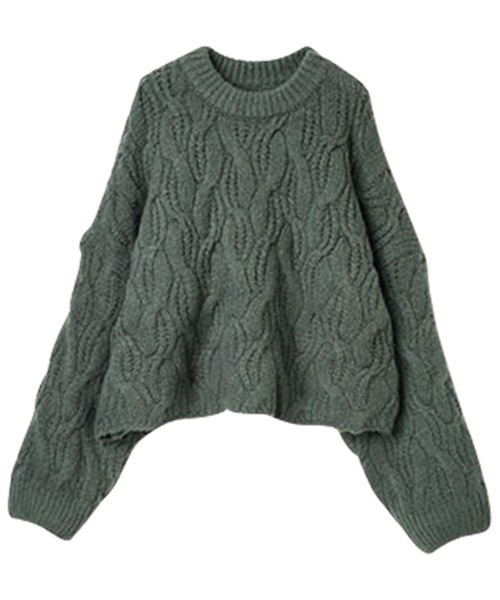 RANAN（ラナン）の「ふんわりタッチクロップド丈ケーブルニット（ニット/セーター・レディース・ブルー/アイボリー/マスタード/チャコール/グリーン/ピンク系1・LL/M/L）」の8枚目の写真