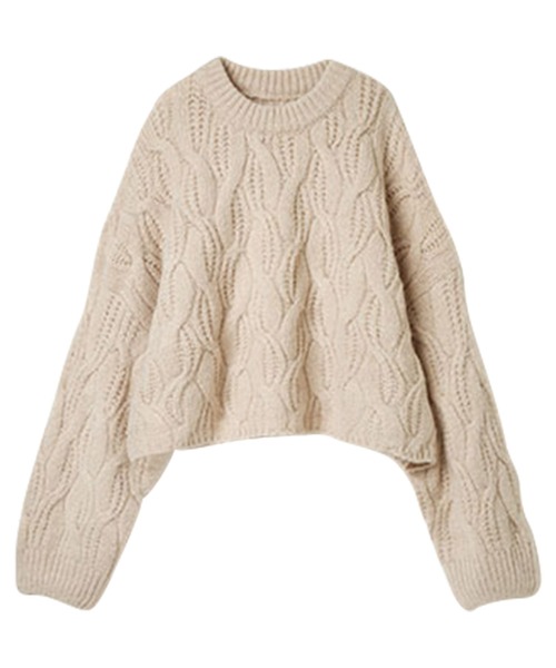 RANAN（ラナン）の「ふんわりタッチクロップド丈ケーブルニット（ニット/セーター・レディース・ブルー/アイボリー/マスタード/チャコール/グリーン/ピンク系1・LL/M/L）」の7枚目の写真