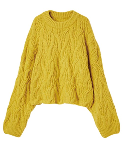 RANAN（ラナン）の「ふんわりタッチクロップド丈ケーブルニット（ニット/セーター・レディース・ブルー/アイボリー/マスタード/チャコール/グリーン/ピンク系1・LL/M/L）」の10枚目の写真