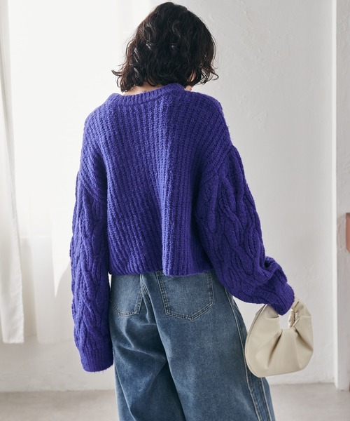 セール】モヘアタッチケーブルクロップド丈ニット（ニット