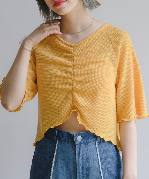 RETRO GIRL（レトロガール）の「シャーリングメロウTee（Tシャツ/カットソー・レディース・ブラック/パープル/オフホワイト/イエロー・FREE）」の4枚目の写真