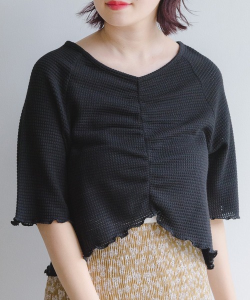 RETRO GIRL（レトロガール）の「シャーリングメロウTee（Tシャツ/カットソー・レディース・ブラック/パープル/オフホワイト/イエロー・FREE）」の3枚目の写真