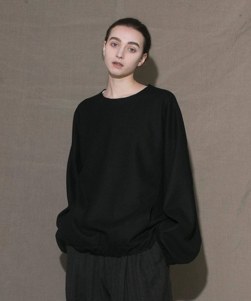 My beautiful landlet長袖デザインカットソー　ウールブラック黒 my beautiful landlet】 WCV WASHABLE JERSEY SWITCHING PULLOVER