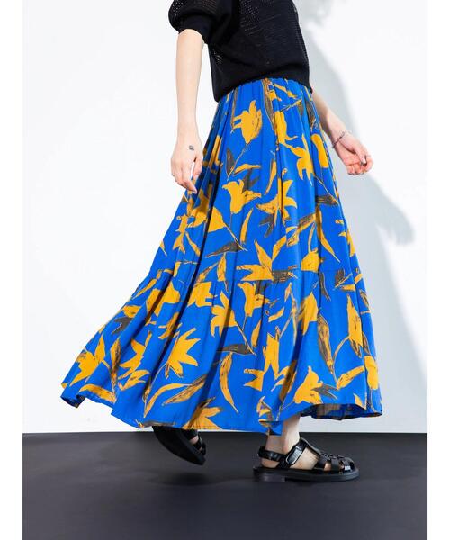 koe（コエ）の「レーヨンビックフラワープリントギャザースカート（スカート・レディース・ブラック/ピンク/ブルー・FREE）」の8枚目の写真