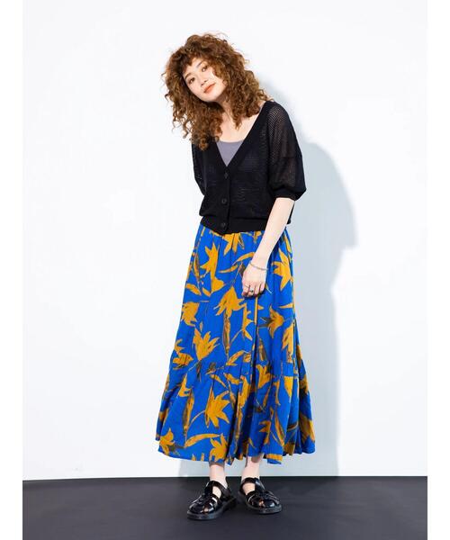 koe（コエ）の「レーヨンビックフラワープリントギャザースカート（スカート・レディース・ブラック/ピンク/ブルー・FREE）」の11枚目の写真