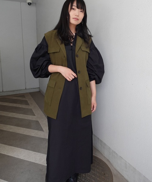 CORNERS（コーナーズ）の「オープンカラーミリタリーベスト（ベスト・レディース・ブラック/カーキ/ベージュ・M）」の7枚目の写真