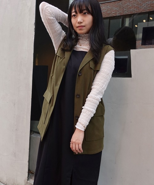 CORNERS（コーナーズ）の「オープンカラーミリタリーベスト（ベスト・レディース・ブラック/カーキ/ベージュ・M）」の6枚目の写真