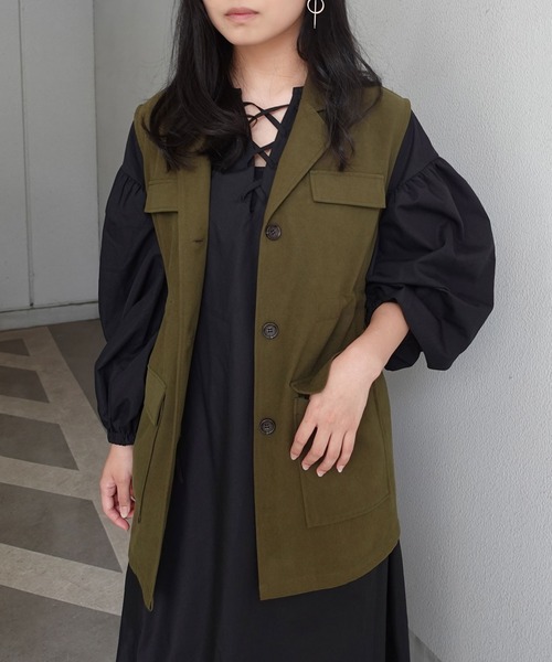 CORNERS（コーナーズ）の「オープンカラーミリタリーベスト（ベスト・レディース・ブラック/カーキ/ベージュ・M）」の4枚目の写真