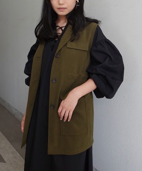 CORNERS（コーナーズ）の「オープンカラーミリタリーベスト（ベスト・レディース・ブラック/カーキ/ベージュ・M）」の10枚目の写真