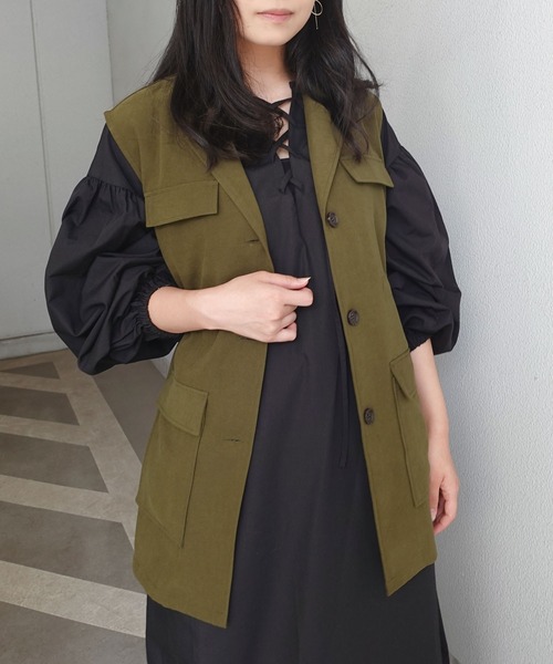 CORNERS（コーナーズ）の「オープンカラーミリタリーベスト（ベスト・レディース・ブラック/カーキ/ベージュ・M）」の9枚目の写真