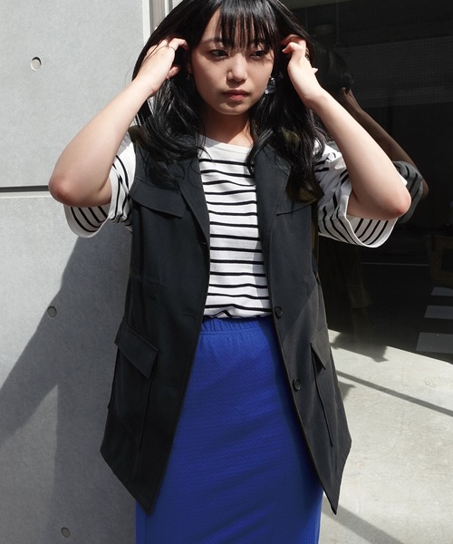 CORNERS（コーナーズ）の「オープンカラーミリタリーベスト（ベスト・レディース・ブラック/カーキ/ベージュ・M）」の8枚目の写真