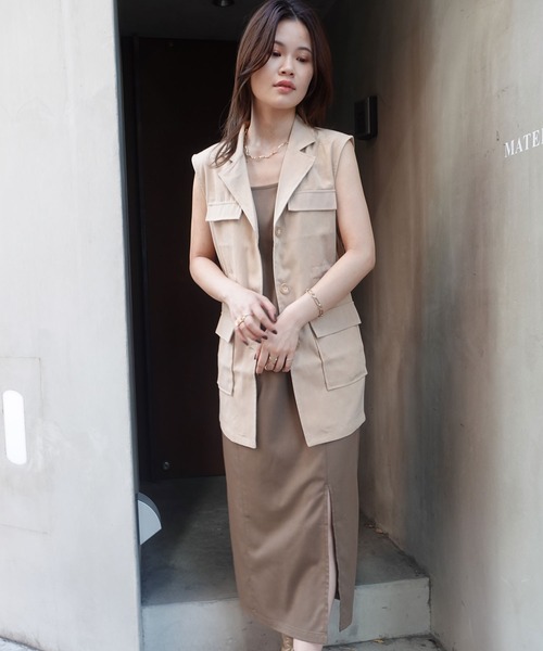 CORNERS（コーナーズ）の「オープンカラーミリタリーベスト（ベスト・レディース・ブラック/カーキ/ベージュ・M）」の11枚目の写真