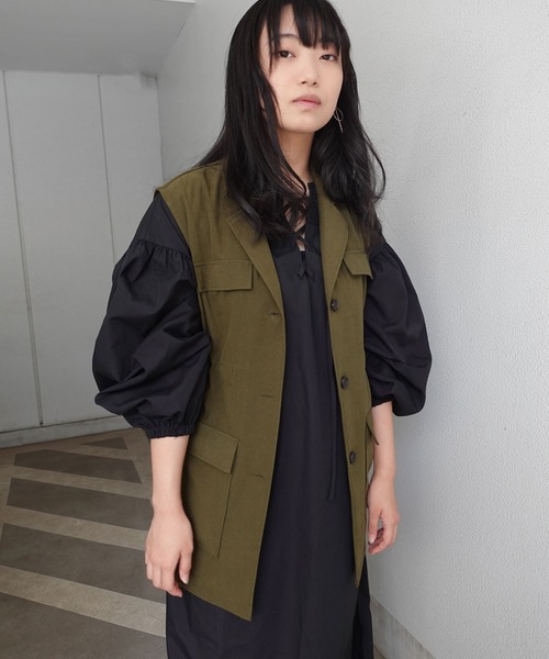 CORNERS（コーナーズ）の「オープンカラーミリタリーベスト（ベスト・レディース・ブラック/カーキ/ベージュ・M）」の12枚目の写真