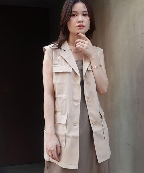 CORNERS（コーナーズ）の「オープンカラーミリタリーベスト（ベスト・レディース・ブラック/カーキ/ベージュ・M）」の14枚目の写真