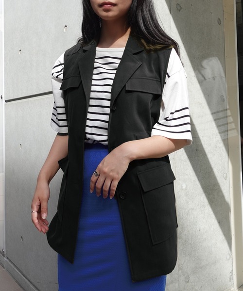 CORNERS（コーナーズ）の「オープンカラーミリタリーベスト（ベスト・レディース・ブラック/カーキ/ベージュ・M）」の21枚目の写真