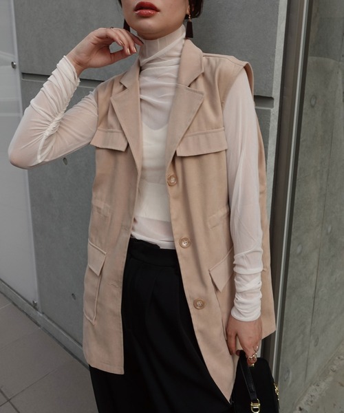 CORNERS（コーナーズ）の「オープンカラーミリタリーベスト（ベスト・レディース・ブラック/カーキ/ベージュ・M）」の20枚目の写真