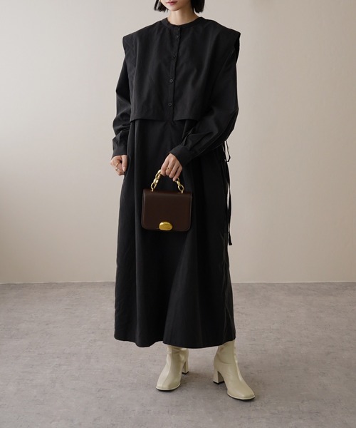 IAMUSE(アイアミューズ)の「ピーチスキン前後2wayワンピース S0731【IAMUSE】(ワンピース・レディース・ブラック/ライトベージュ・FREE)」の1枚目の写真