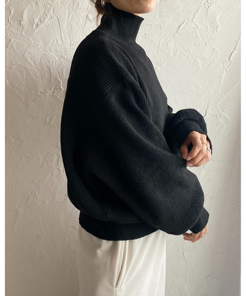 She's Closet(シーズクローゼット)の「ハイネック長袖ボリュームスリーブショート丈リブニットプルオーバー(ニット/セーター・レディース・アイボリー/ブラック/ベージュ/レッド/ブラウン・FREE)」の8枚目の写真